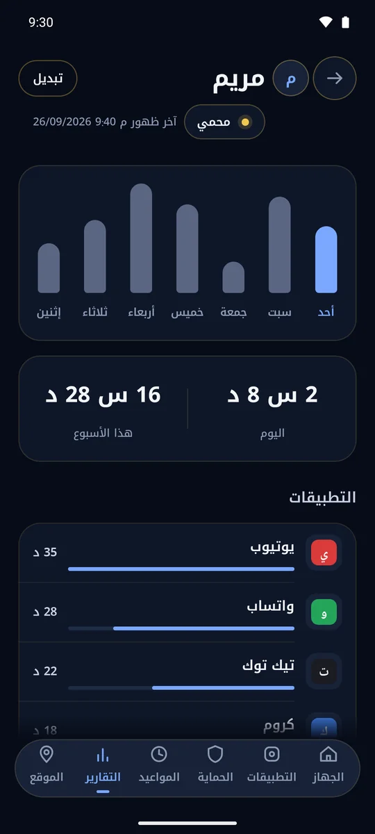 تطبيق المشرف: التقارير